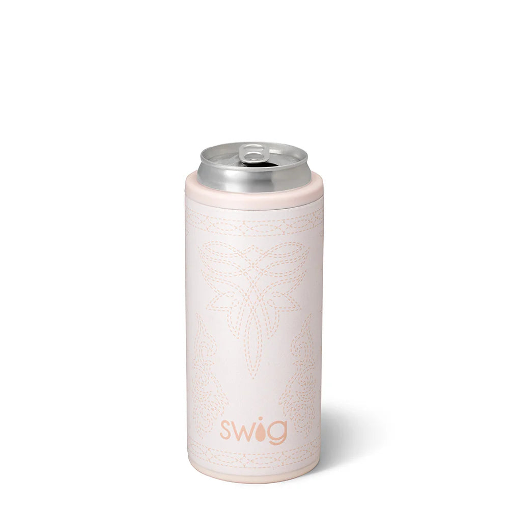 Saddle Stitch Cream Skinny Can Cooler 12oz